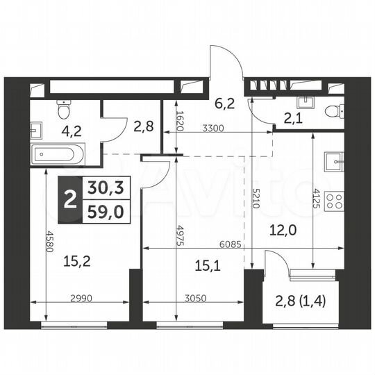 2-к. квартира, 59 м², 25/47 эт.