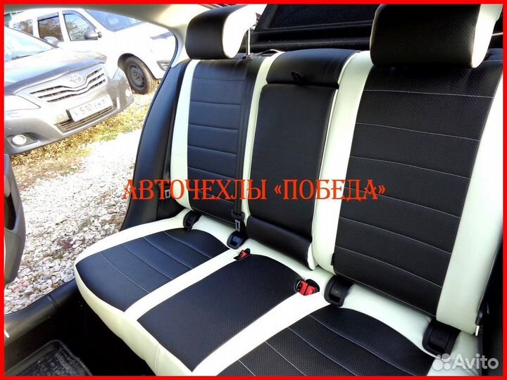 Чехлы Skoda Octavia A7 из экокожи бело-чёрные