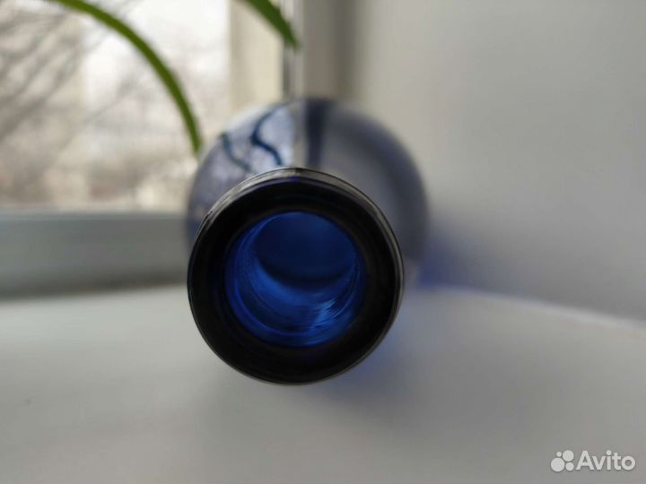 Бутыль старинная четверть цветное синее стекло