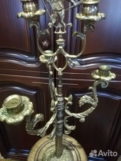Старинный подсвечник канделябр бронзовый
