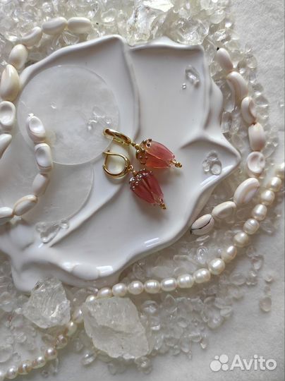 Серьги бутоны персик