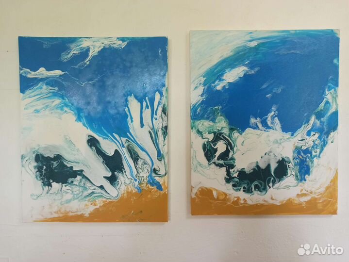 Картины в интерьер жидким акрилом абстракция