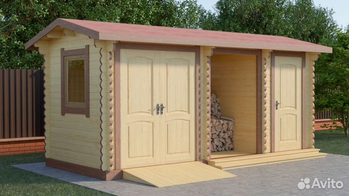 Мини домик с дровяником 2,5х6 м (весна-осень)