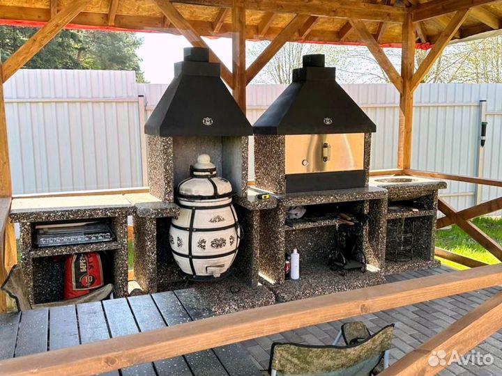 Печь барбекю, печь под казан, стол разделочный