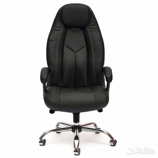 Кресло Boss люкс хром экокожа, черный/черный перфо