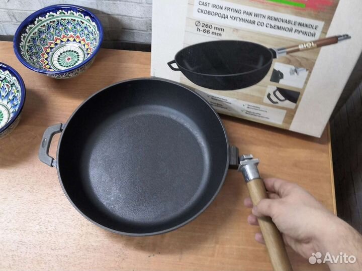 Сковорода-сотейник чугунная 260х66мм с дер. ручкой