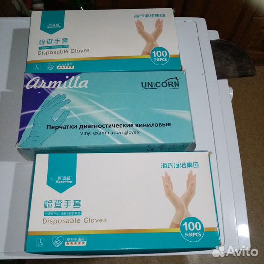 Перчатки виниловые М, L, XL размеры