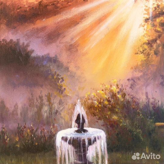 Картина маслом Рассвет Фонтан Утро