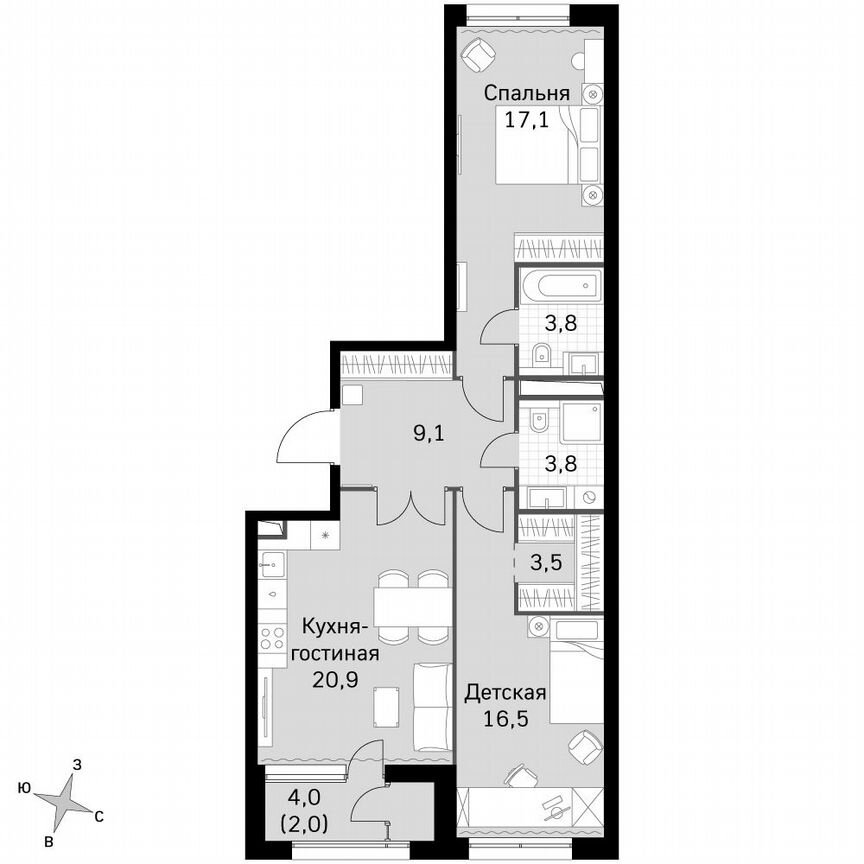 2-к. квартира, 76,6 м², 31/31 эт.