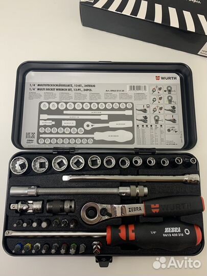 Набор бит и головок Wurth 1/4 multi 34 предмета