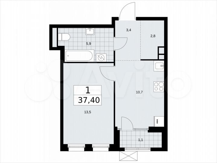 1-к. квартира, 37,4 м², 3/16 эт.