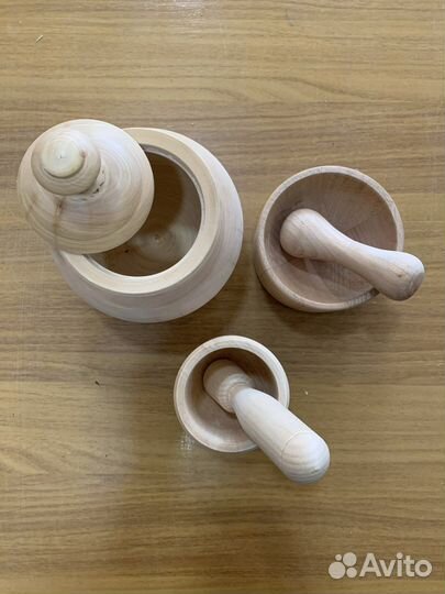 Горшочек и 2 ступки для росписи из дерева
