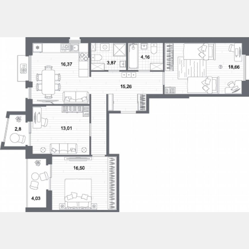 3-к. квартира, 90,7 м², 4/13 эт.