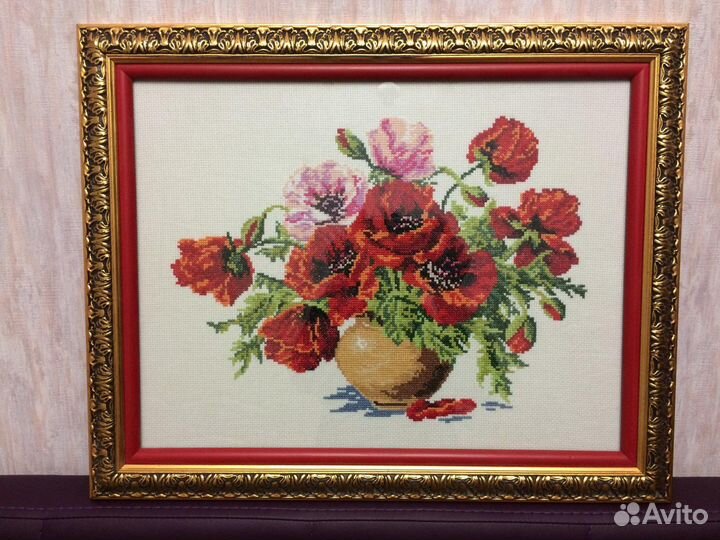 Картина Маки вышивка счетный крест