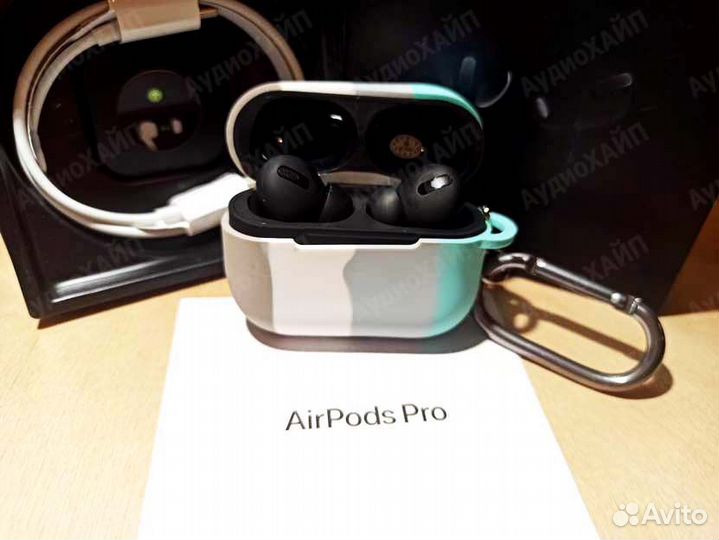 Airpods Pro Черные Комплект с Чехлом В Полоску