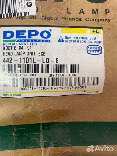 Фара левая Depo 442-1101L-LD-E opel kadett E 84-9