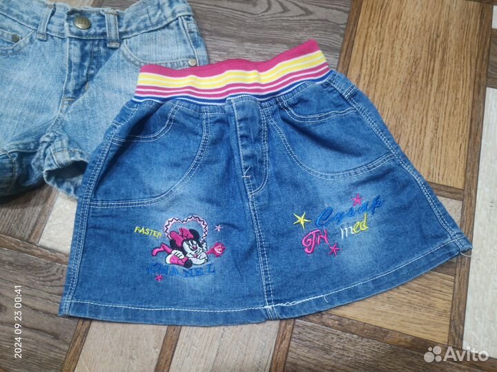 Джинсовые шорты и джинсовая юбка для девочки 92-98