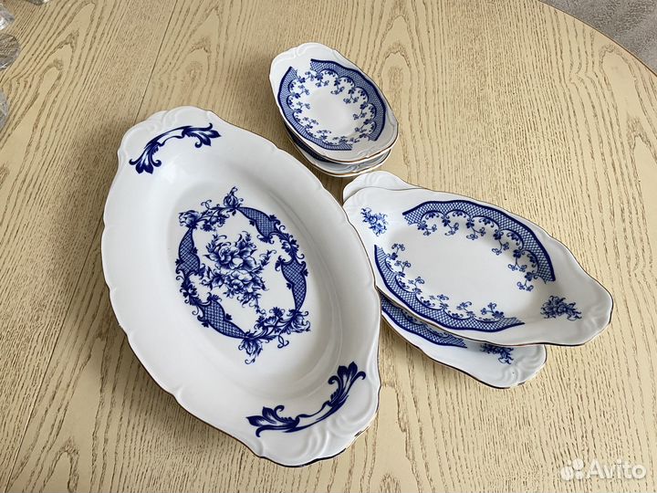 Гжель,Комплект блюд 5 пр. Коростенский завод