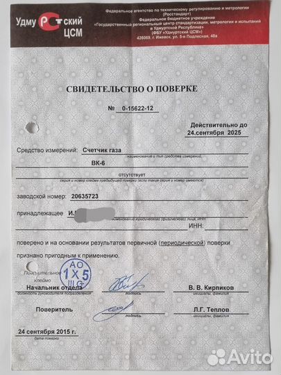 Газовый счетчик g6