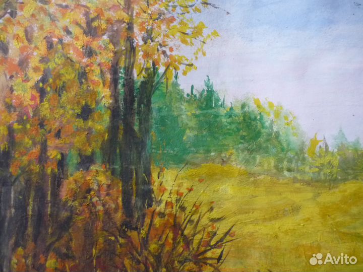 Старая акварель в деревянной раме. Середина 20 век