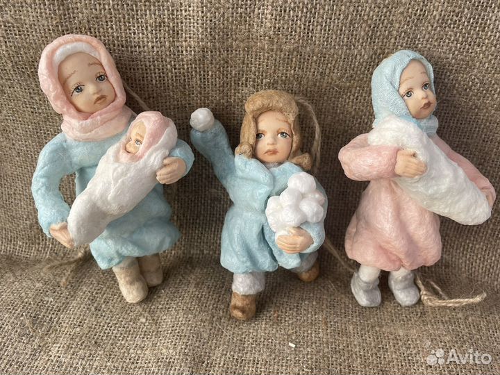 Ватные игрушки на елку под ретро, ручная работа