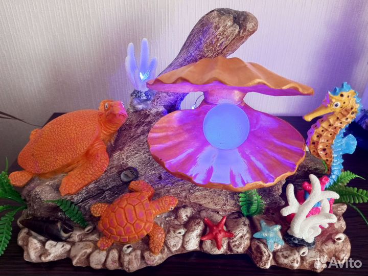 Ночник декоративный, ракушки и дрифтвуд