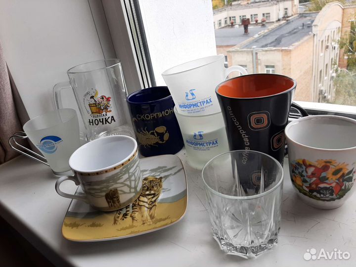 Стаканы, бокалы, тарелка, чайная пара, пив.кружка