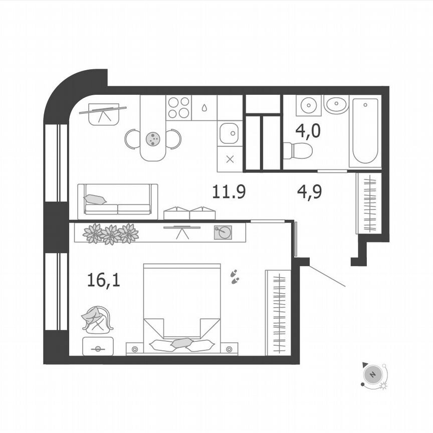 1-к. квартира, 36,9 м², 3/19 эт.