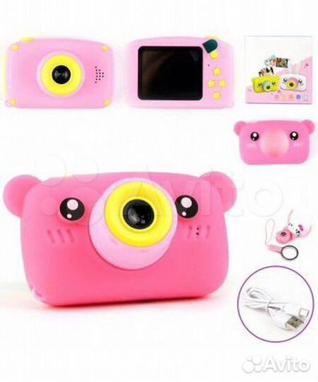 Детский цифровой фотоаппарат мишка розовый