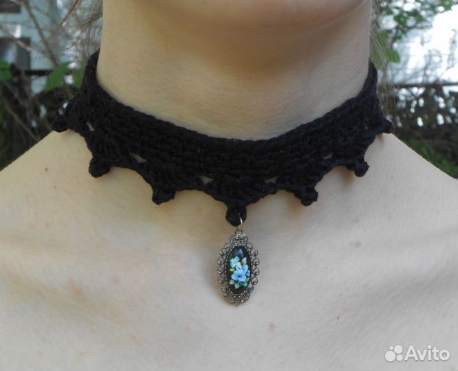 Бархотка с кулоном черная готик украшение на шею
