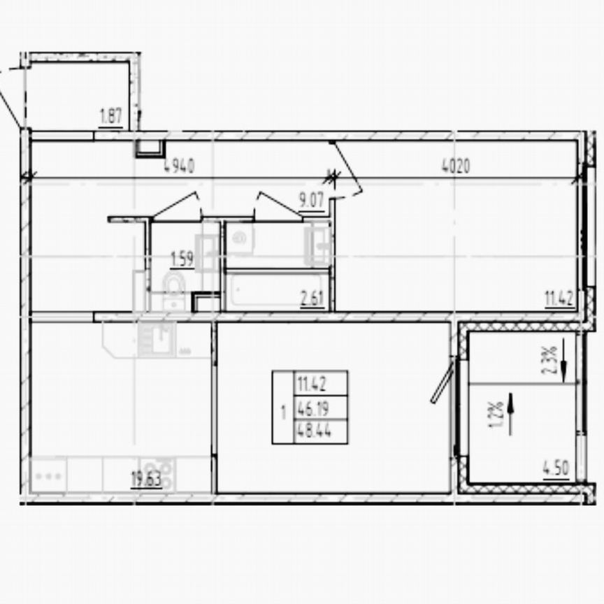 1-к. квартира, 48,6 м², 5/12 эт.