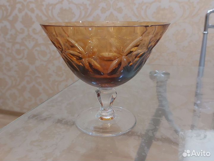 Ваза для фруктов цветной хрусталь СССР, винтаж
