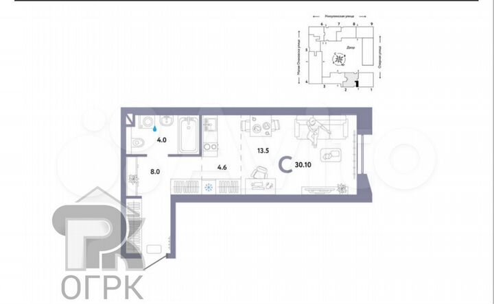 Квартира-студия, 30,1 м², 3/30 эт.