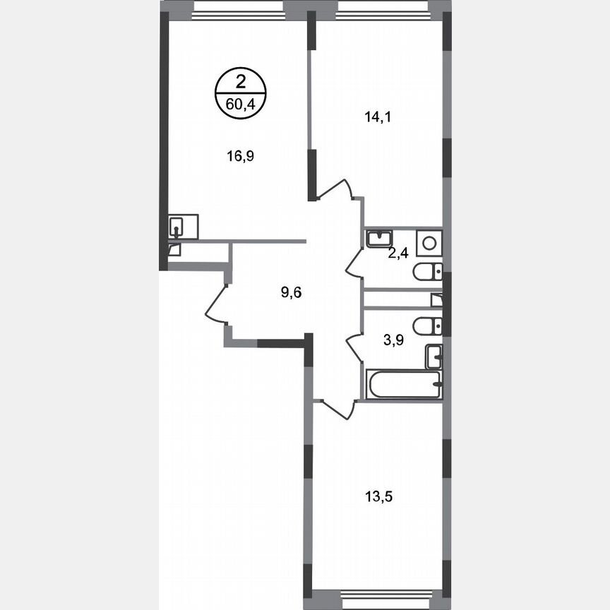 2-к. квартира, 60,4 м², 2/17 эт.