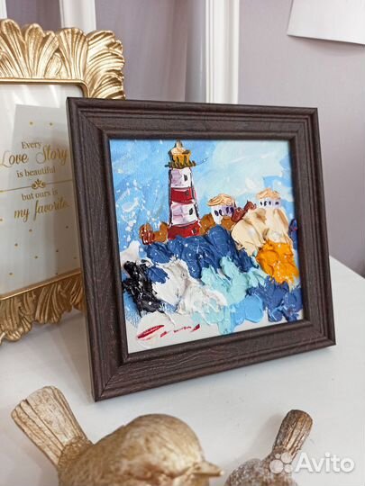 Картина маяк морской пейзаж масло холст живопись