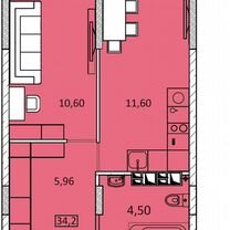 Квартира-студия, 34,2 м², 5/12 эт.