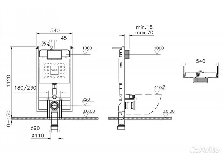 VitrA 738-5800-01 Инсталляция для унита