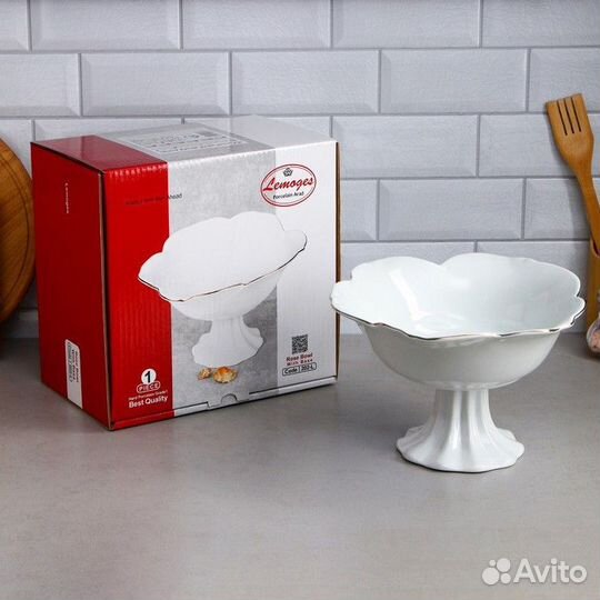 Салатник 'Роза', на подставке, 1.5 л, золотая обво