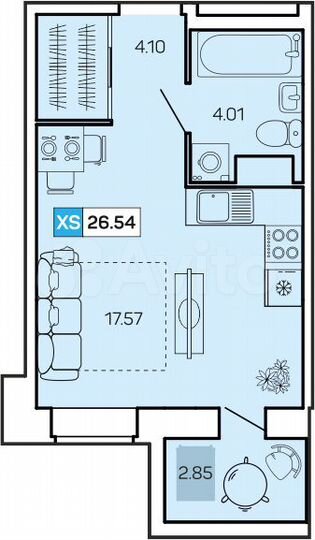 Квартира-студия, 27 м², 6/9 эт.