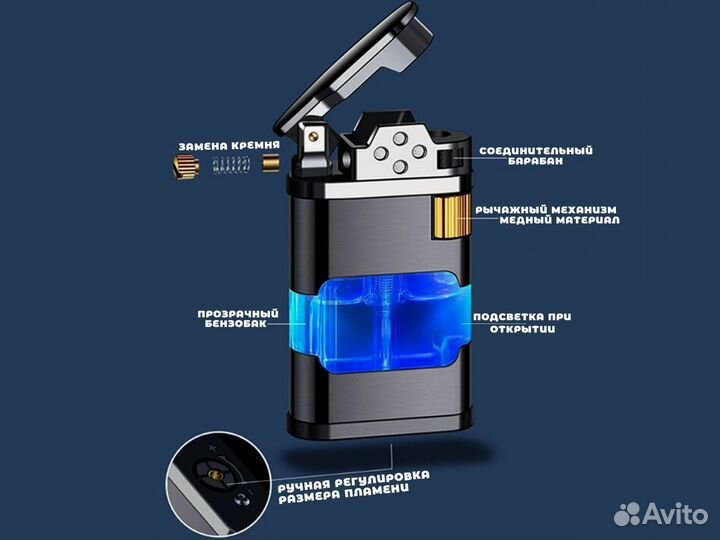 Зажигалка газовая с подсветкой турбо