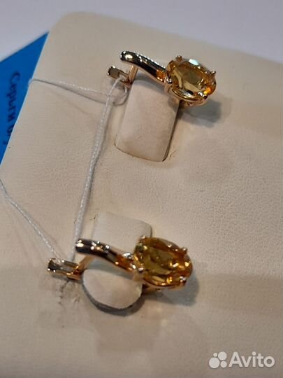 4675 Серьги золотые 585 с цитринами
