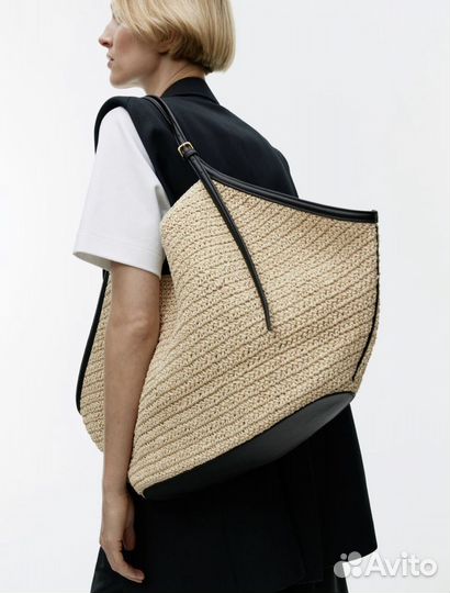 Сумка из соломки с кожаной отделкой Arket 2024
