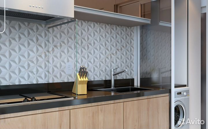 Кухня с островом зеркальная