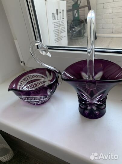 Хрустальная конфетница и корзинка Богемия