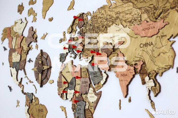 Деревянная карта мира(настенный декор)