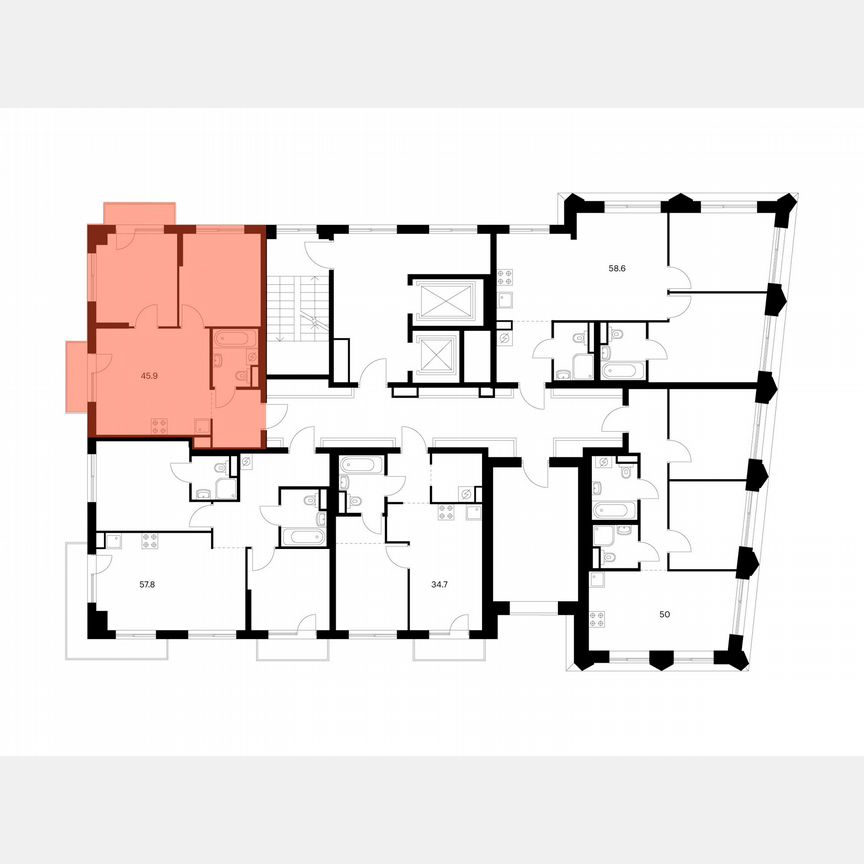 2-к. квартира, 45,9 м², 4/14 эт.