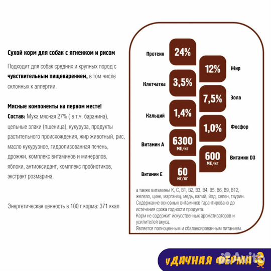 Корм Пурина для собак ягнёнок и рис 10кг, 2.5кг