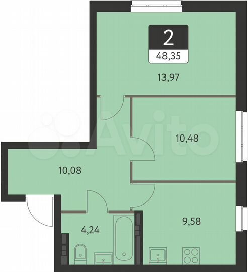 2-к. квартира, 48,4 м², 12/17 эт.