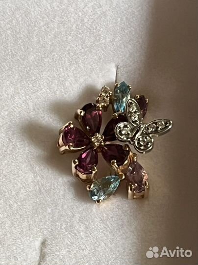 Золотые серьги 585 пробы с натуральными камнями