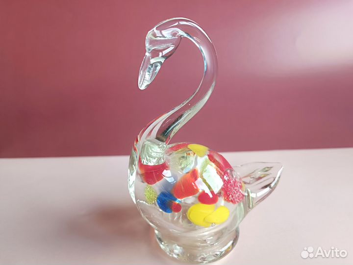 Пара лебедей СССР статуэтки цветное стекло